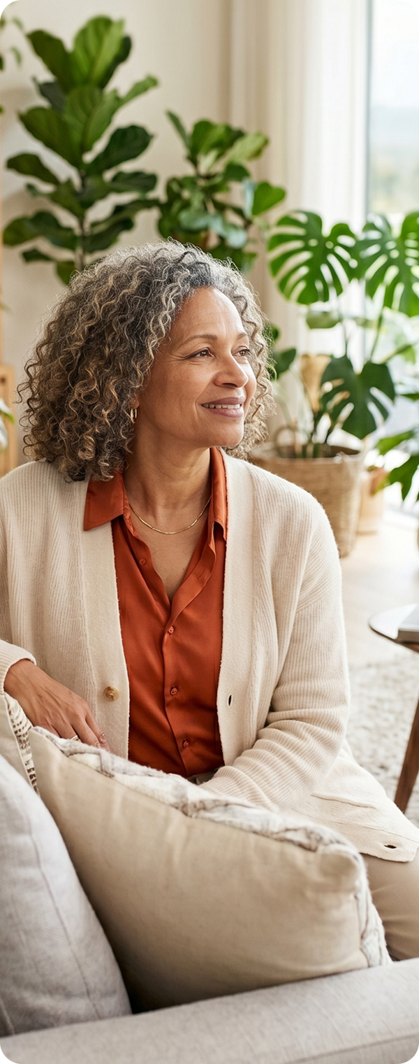 image femme souriante senior sur un canapé