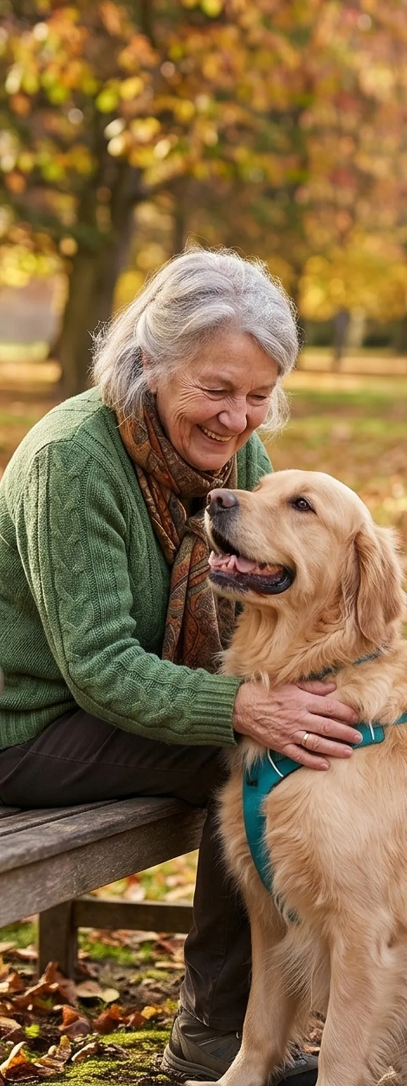 femme âgée avec son chien dans un parc